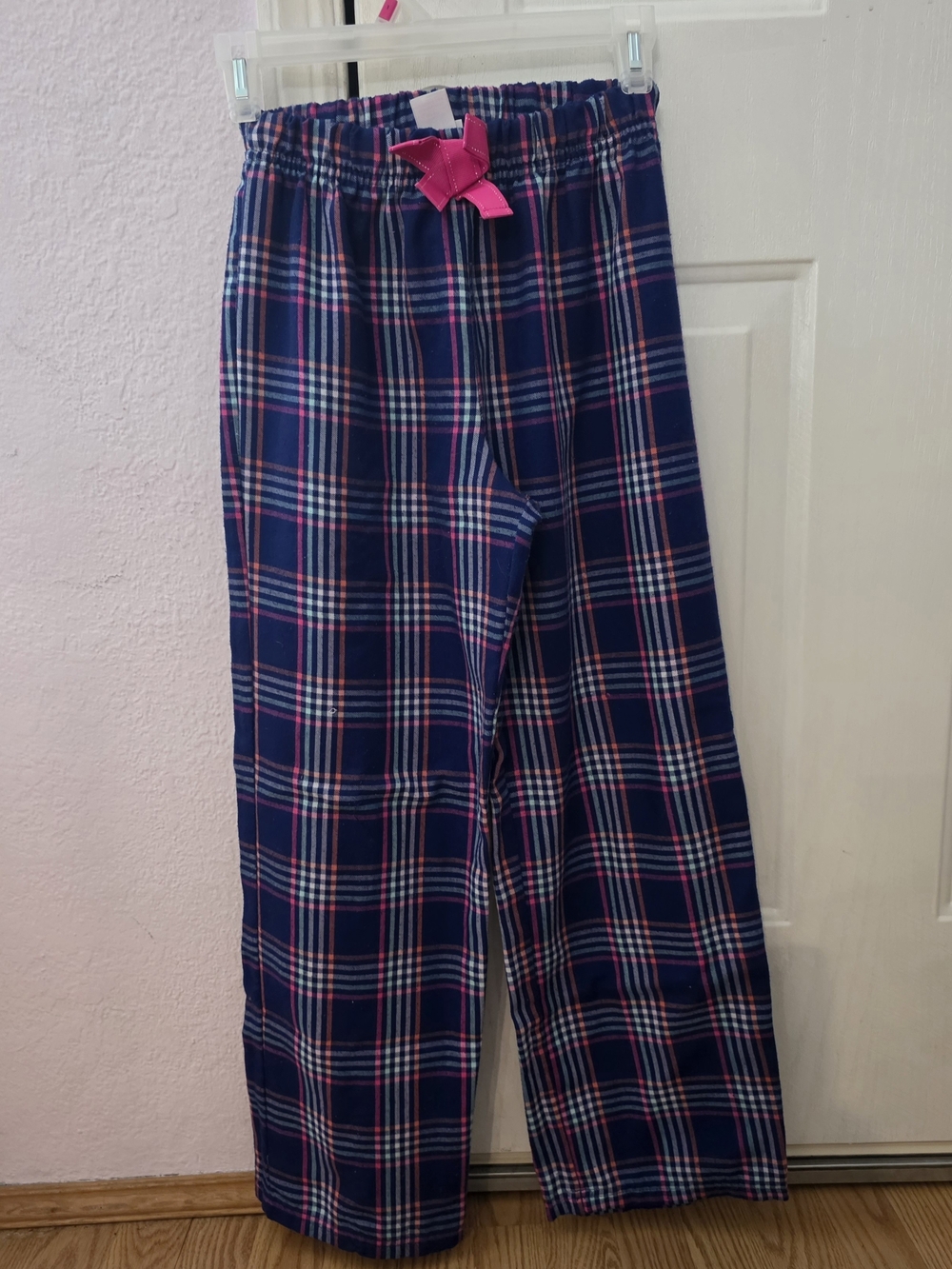 New Large Womens Xhilaration Navy Plaid Pajama Pants with Pink Bow